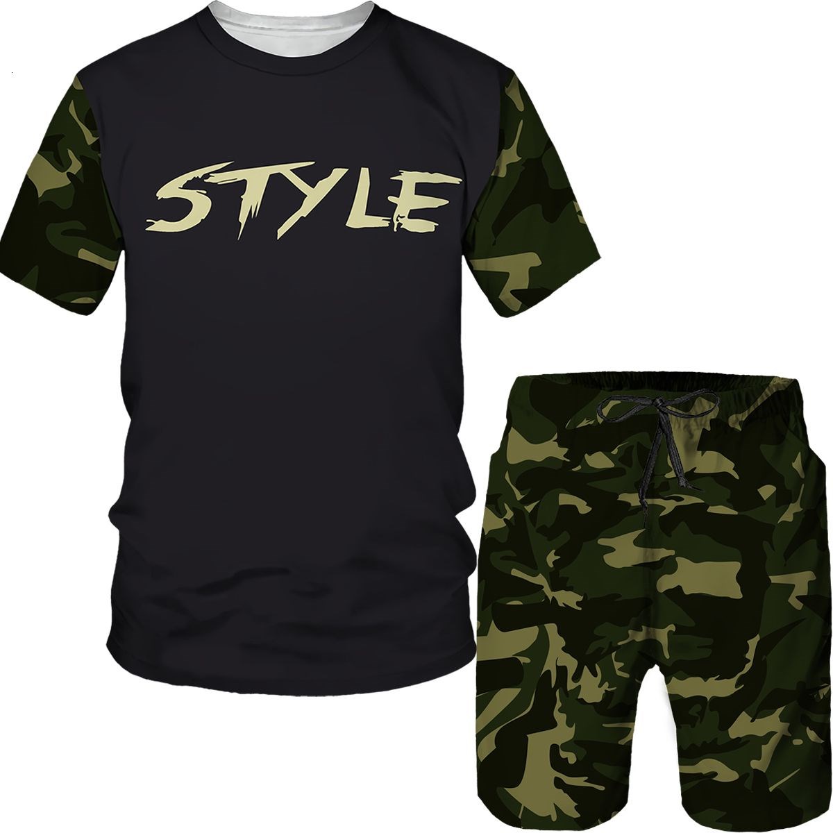 3D Printing Custom - Conjuntos de Camuflagem Masculinos, Camisetas com